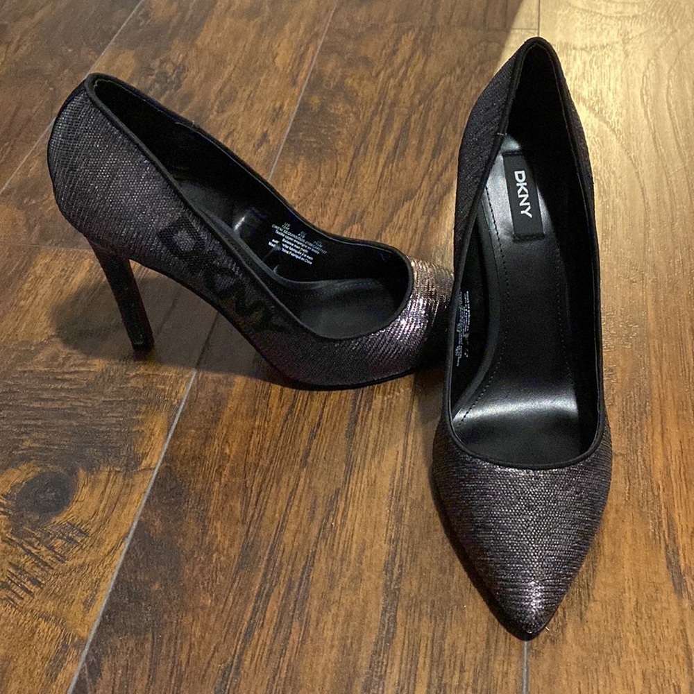 New DKNY Gray/Black Sequin Heels/Pumps